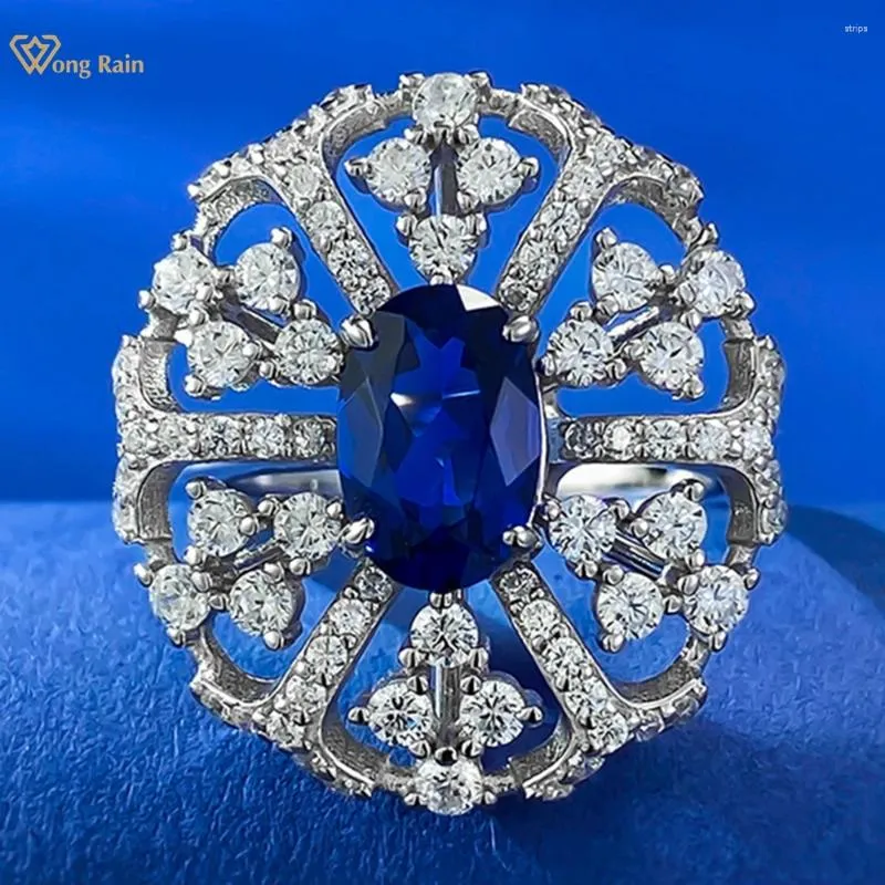 Anelli a grappolo Wong Rain 925 Sterling Silver 6 9 mm Oval Cut Sapphire ad alto diamante in carbonio Anello di fidanzamento gemma per le donne gioielli