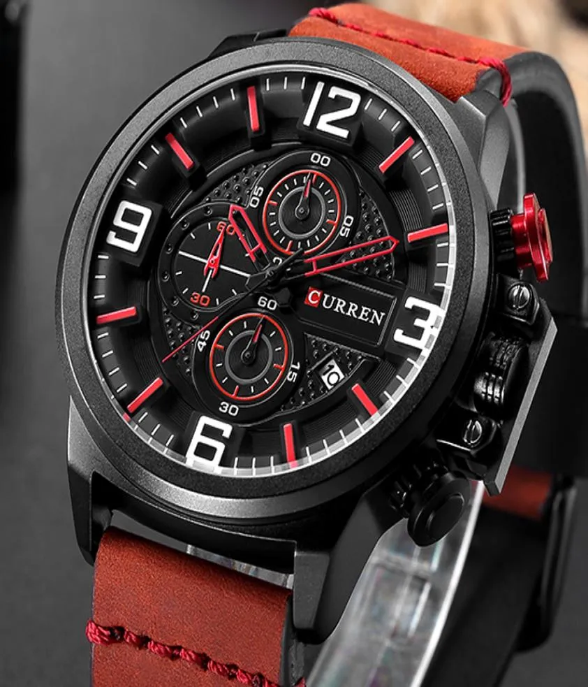 Curren Fashion décontractée New Men039s sur-bracelet Chronograph Sports Men Watchs Vérics en cuir Calendrier d'horloge masculine Calendrier Watches2768319