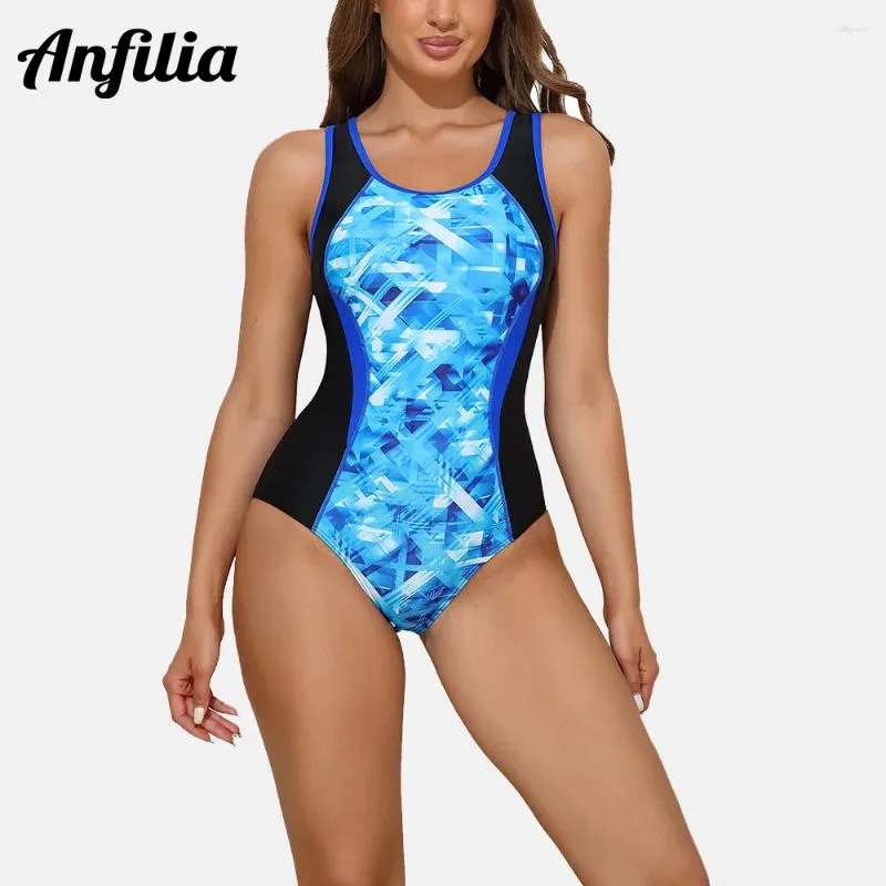 Swimwear femminile Anfilia Women Sports monopezzo stampato unico Uccumo cerotto full coacerback tira sulla chiusura morbida costume da bagno