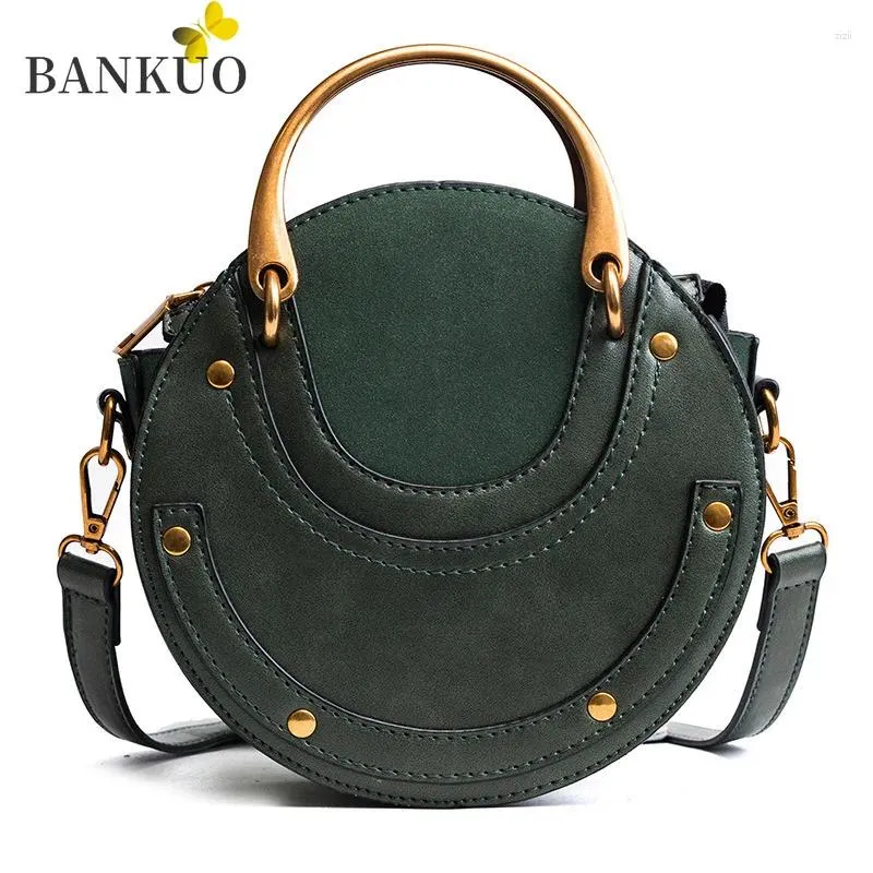 Bolsas de ombro Bankuo Rivet Mulher Saco 2024 PU Vintage para Mulheres Zipper Crossbody Sewing Thread Solid C364