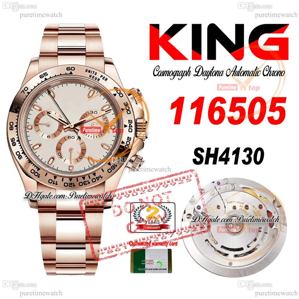 SALE 116505 SA4130 Automatic Chronograph Mens Watch KING Rose Gold White Stick Dial 904L Oystesteel Bracelet 72H Power Reserv Super Edition Reloj Puretime PTRX