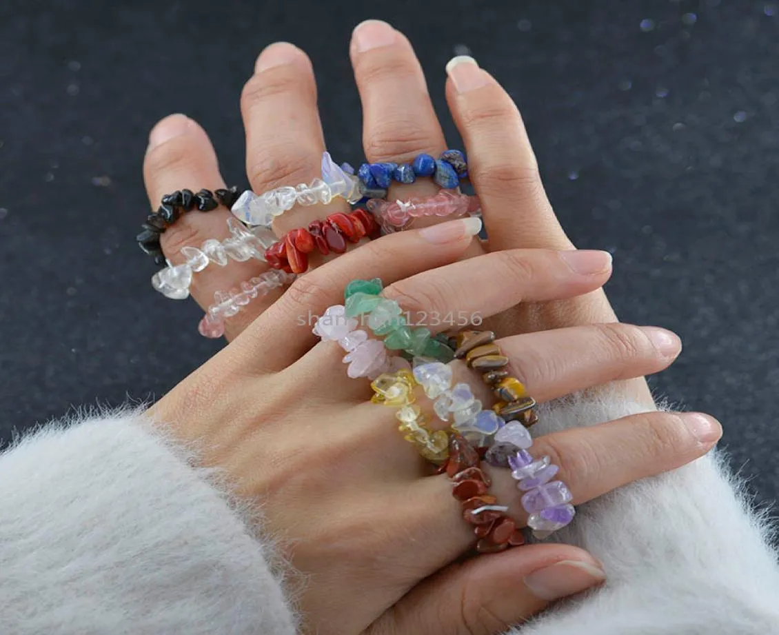 Elastisch verstelbare onregelmatige kristal roze kwarts lapis Natuurlijke stenen ringen kleurrijke chips stenen statement kralen ring voor vrouwen JE2914647