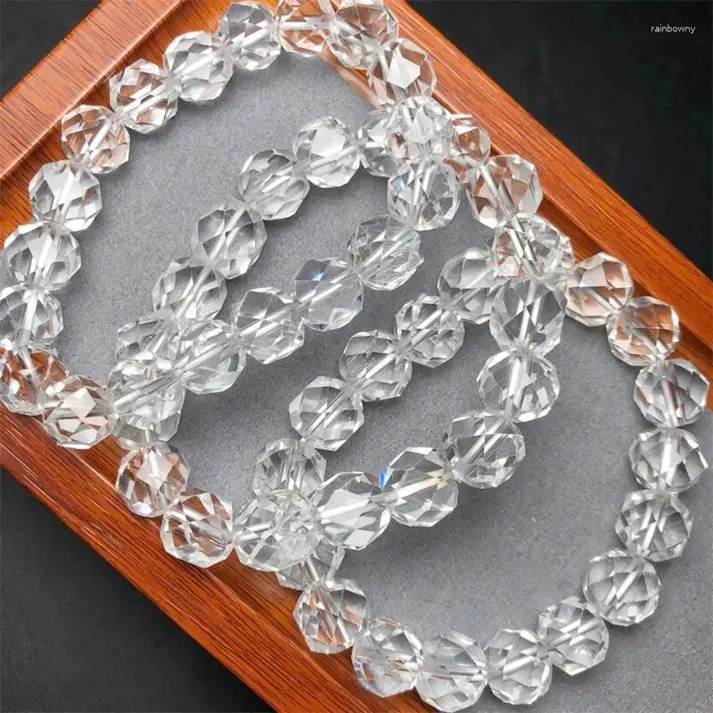 Link Armbänder 12mm Natural Clear Quarz Faceed Armband runde Perlen Frauen Schöne farbenfrohe Kristallenergieheilung Mode Schmuck