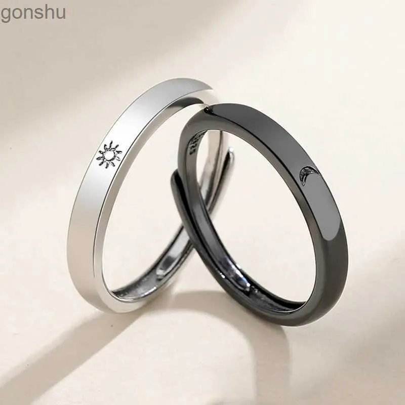 Couple Rings Fashionable and Simple Couple Ring Silver Sun and Moon Adjustable Open Ring Jewelry Suitable for Womens Wedding Anniversary Gift WX
