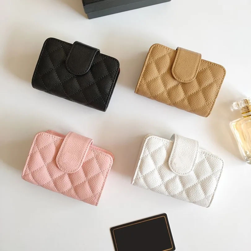 Womens Classic Mini Hasp Card Holder Bags Caviar Leather Leather Calfskin Multi Pochette Gold Hardware Pres