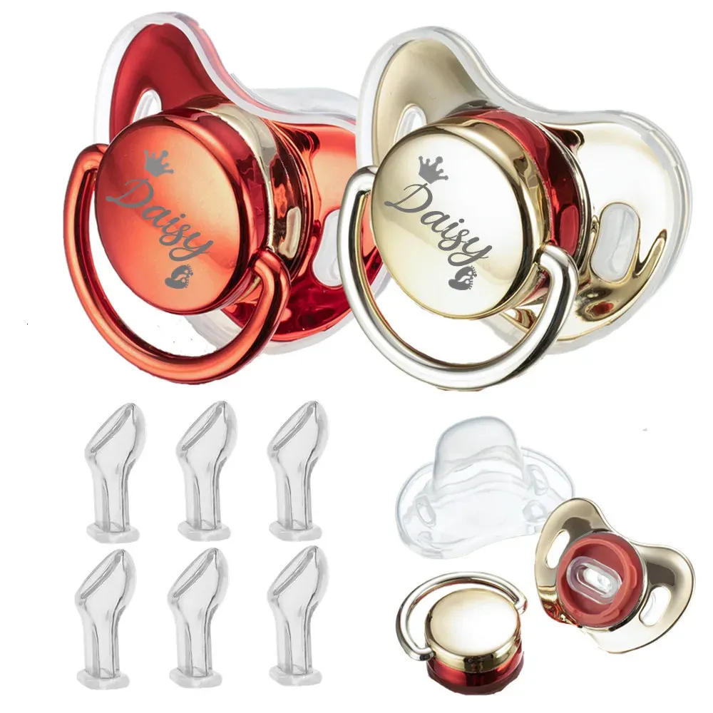 Miyocar Custom Bling Gold Pacifier2pcs Name Bring 6 Replacement Teat All Size Personalized Boy Girl 베이비 샤워 240508