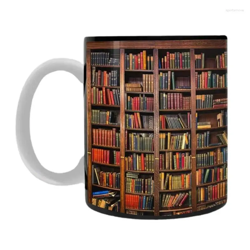 Mugs 3D Bookhelf Mug A Library Shelf Cup Ceramic Coffee Multi-Purpose Book Club 350 ml Creative Space Design Bookish