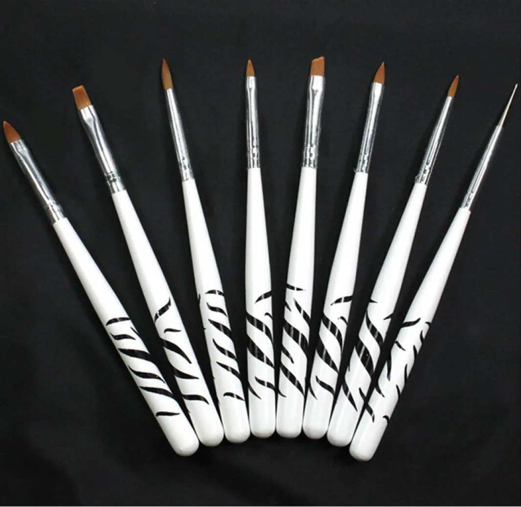 Whole8pcs Manicure Painting Tool Set Crystal Crystal Crastal Potherapy Trought Chien Brush Pen Zebra Whate M019077412161