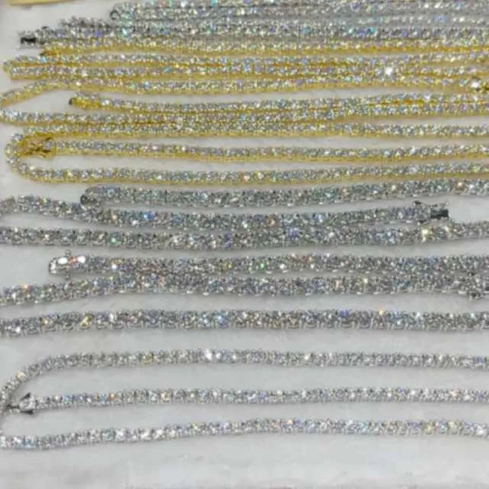 Factory Wholesale Iced Out 925 VVS Bracelet de chaîne de tennis de diamant Moisanite Collier 3 mm 4 mm 5 mm 6 mm 8 mm personnalisé 10k 14k Gold 2523