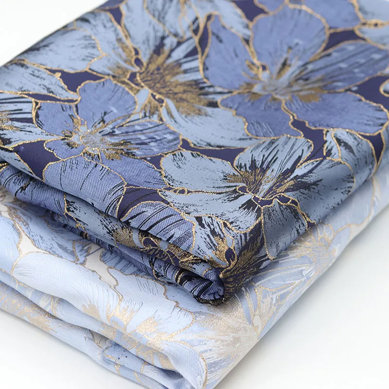 50 cm/stuk blauw geweven goud satijn jacquard stof kleding shirt stof stof hoog grade qipao fabric diy handgemaakt