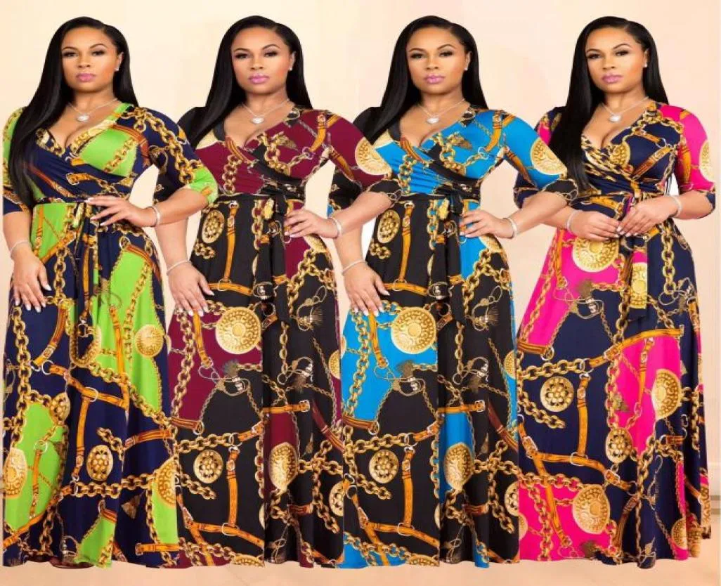 2019 Spring Womens Robe Maxi Traditional African Print Long Dashiki Daslastic Elastic Elegant Ladies Bodycon Vintage Chain Print Plus8133353