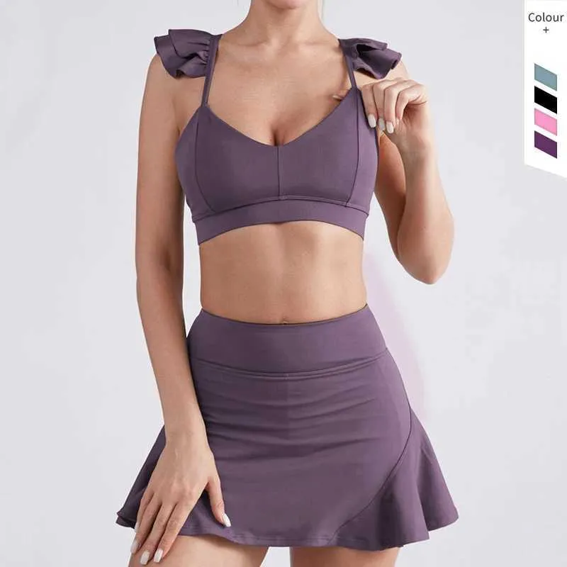 Tweedelige jurk Sean Tsing Tweed Piece Set Dames Gym Running Badminton Rokpak Tennis Baseball Sports Bra Top +Shorts Training Y240508