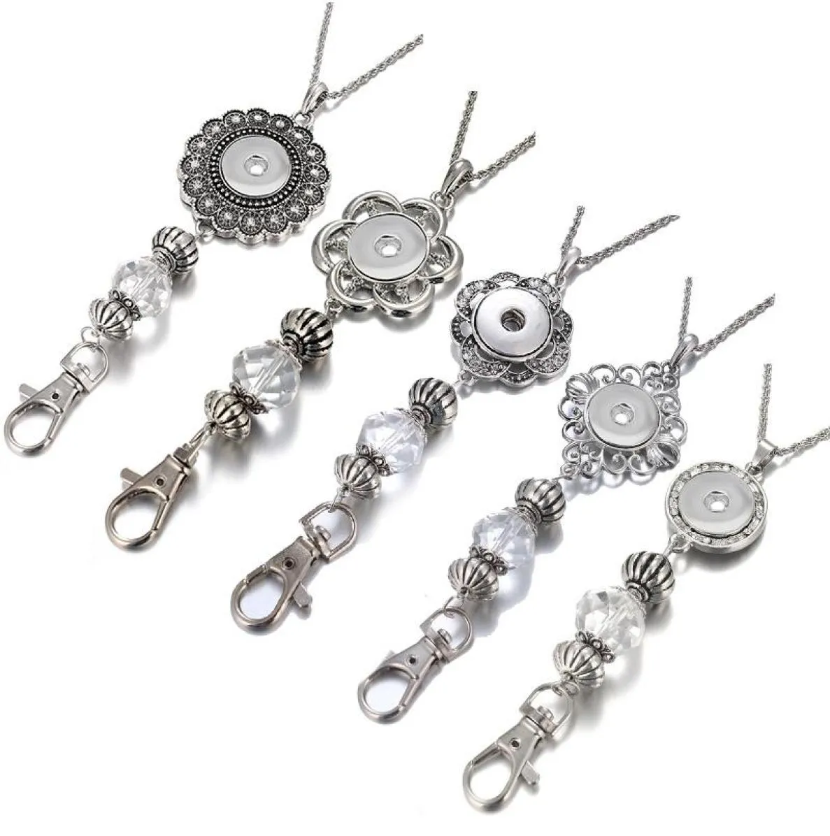 Colliers pendants Fleurs Crystal Lanyard ID rétractable Badge Reel Téléphone Héditeur Collier Snap 60cm Fit 18 mm Boutons bijoux1438440