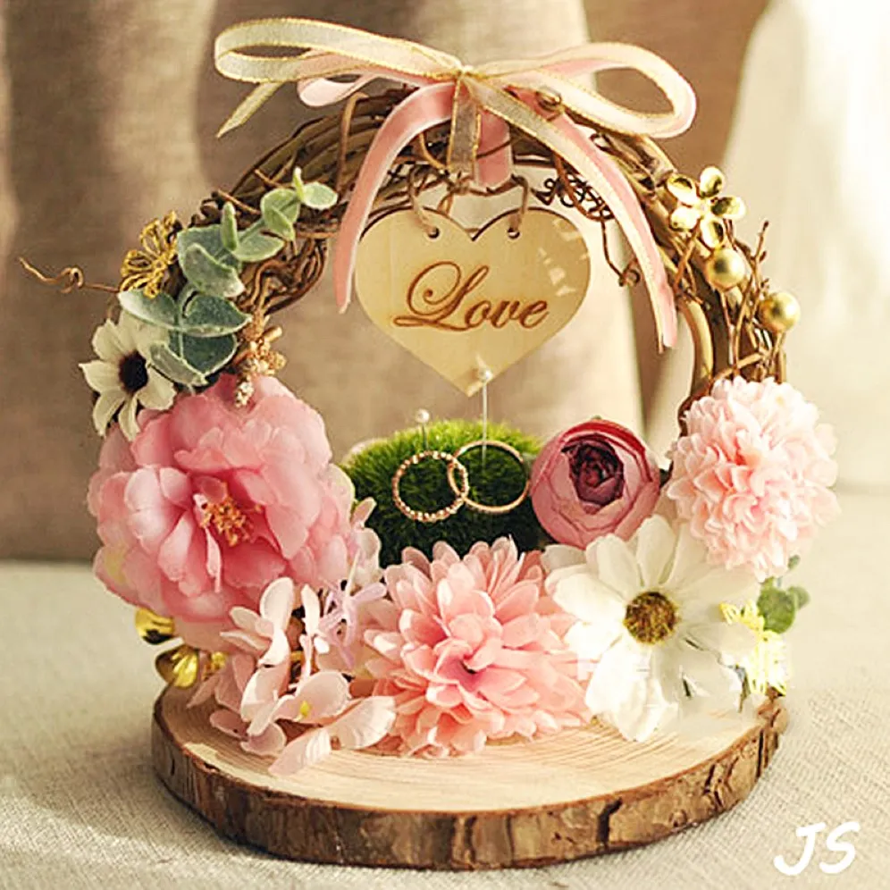 Forest Nest Ring Pillow Bearer Pink Flower Photo Props Engagement Wedding Decoration Wedge Marriage Proposal Idea Gratis frakt 229L