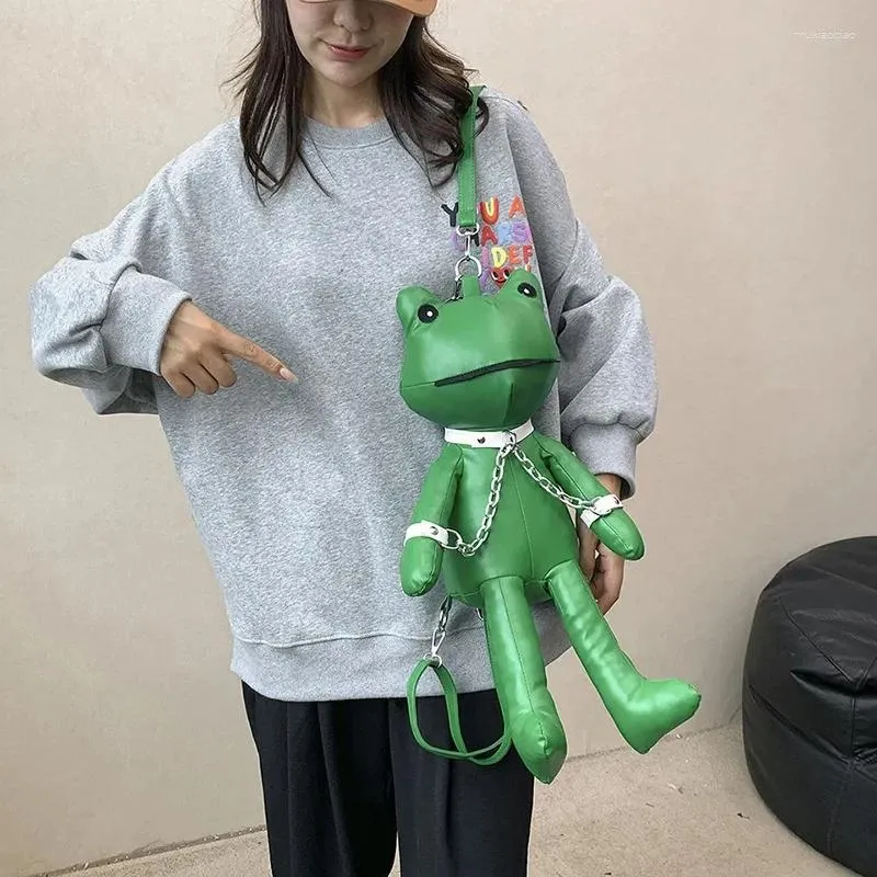 Aufbewahrungstaschen Super süße 3D -Froschpuppe kleiner Rucksack modisches Mädchen vielseitiges Reisetelefon lustige Tasche