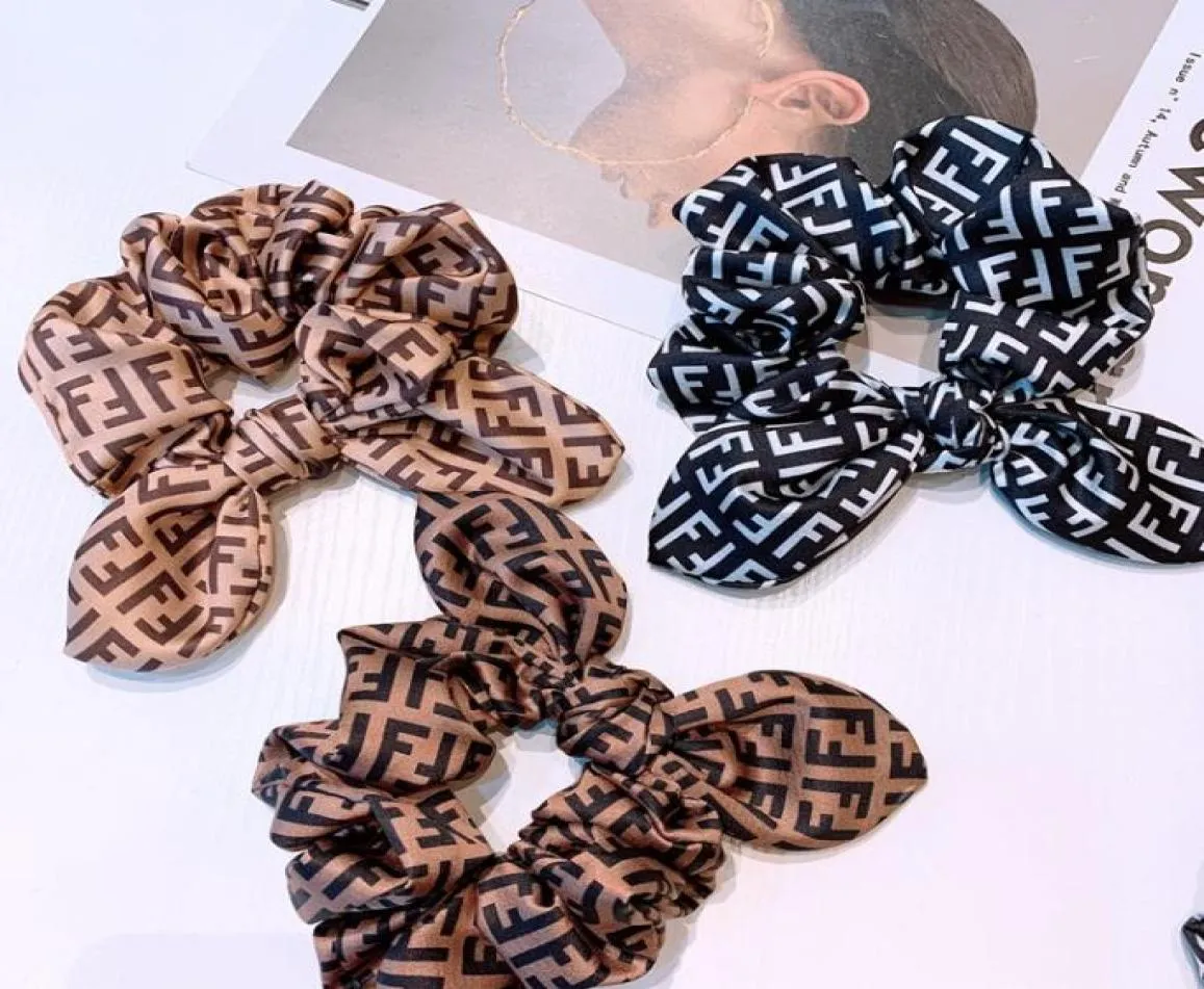 whole Retro Letter Printed Women Hair Rings Classic Bow Knot Pattern Lady Hair Rubber Bands High Elasticity Girl Pony Tail Hea1981905
