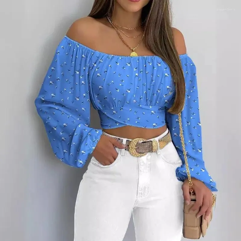 Women's T Shirts 2024 Spring Summer Clothing Off-Shoulder Long Sleeve Printed Casual Top