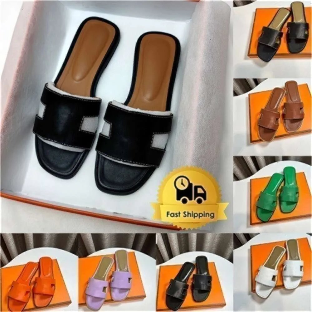 ClaQuettes Designer Couro de salto baixo desliza laranja marrom preto marrom feminino sandale chaussure verão chinelos elegantes deslizamentos em sapatos de praia 35-42 sandale