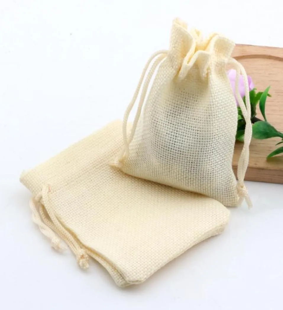 50pcs beżowy tkanina lniana torby sznurkowe cukierki biżuterii Podarunki Wąsaki Burlap Gift Jute Torby 7991210x14cm 13x18cm 15x20c3029888