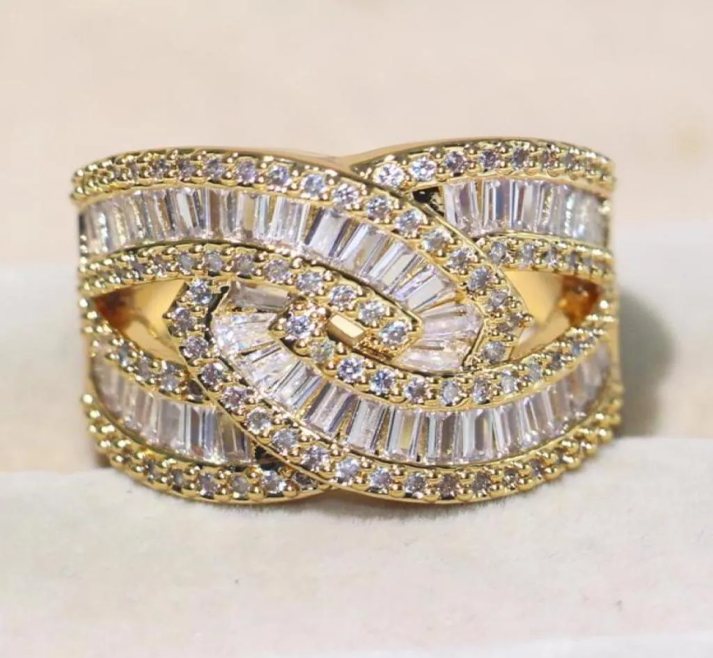 مجوهرات فاخرة محترفة كاملة 925 Sterling Silvergold Fill Princess Cut White Topaz Cz Diamond Infinity Wedding Ban66695084779
