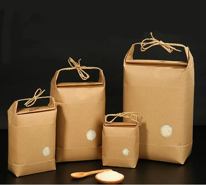 100pcs新製品のライスペーパーパッケージパッケージパッケージングバッグクラフトペーパーバッグ食品保管スタンディングペーパー9470941