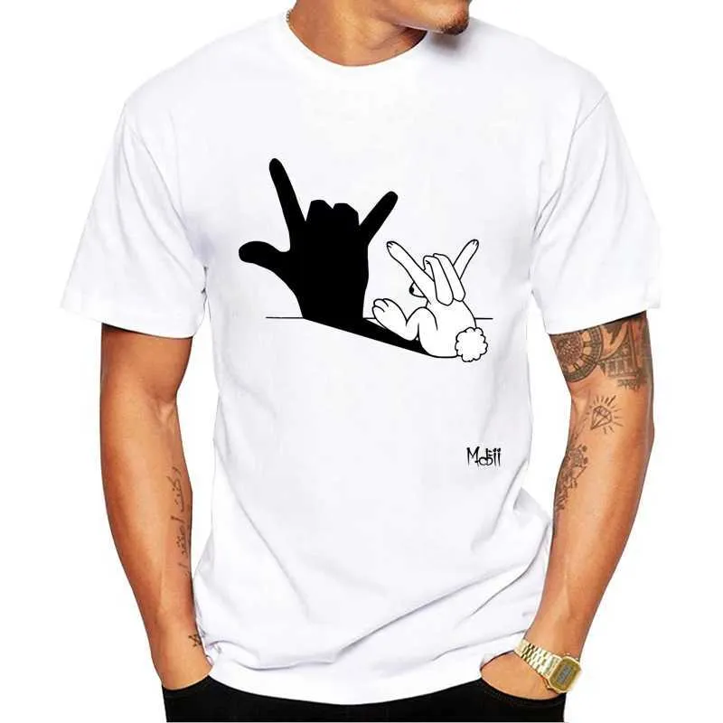 T-shirts masculins thub mode drôle main hommes t-shirt lapin rabbit ombre imprimé tshirts hipster courts slve décontractés t-shirts de base t y240509