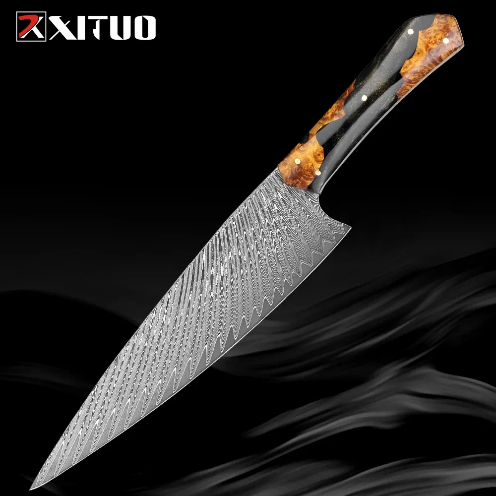 XITUO Chef coltello da 8 pollici da cucina da 8 pollici Damasco in acciaio superbo ritenzione tagliente tagliente coltello nero in legno stabilizzato