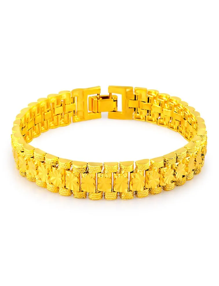 Pure Gold Color Chain Women039S armbanden Boerbakken 24K GP 8mm breedte Riem vorm Bracelet 185cm mode luxe vrouwen Wedding J3843724