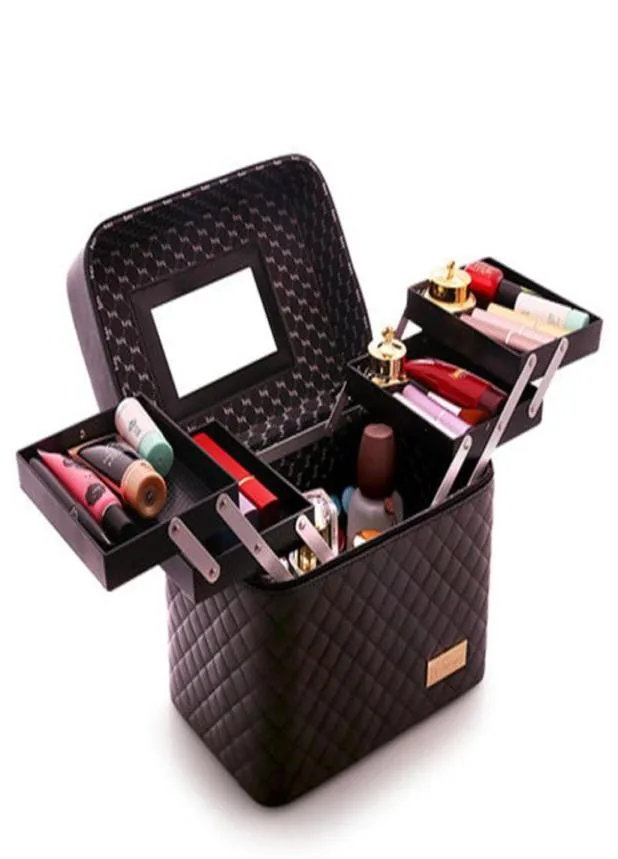 Mulheres profissionais de grande capacidade Organizador de maquiagem CASE Moda Bolsa Cosmética Caixa de Armazenamento de Multílias Portable