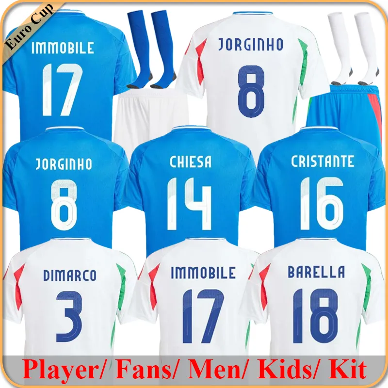 Italia fans spelare 2024 Bonucci Soccer Jerse Chiellini Insigne Verratti Men Kids Football Shirts Chiesa Barella Jorginho Pellegrini Italys 125 Year Sanniversary