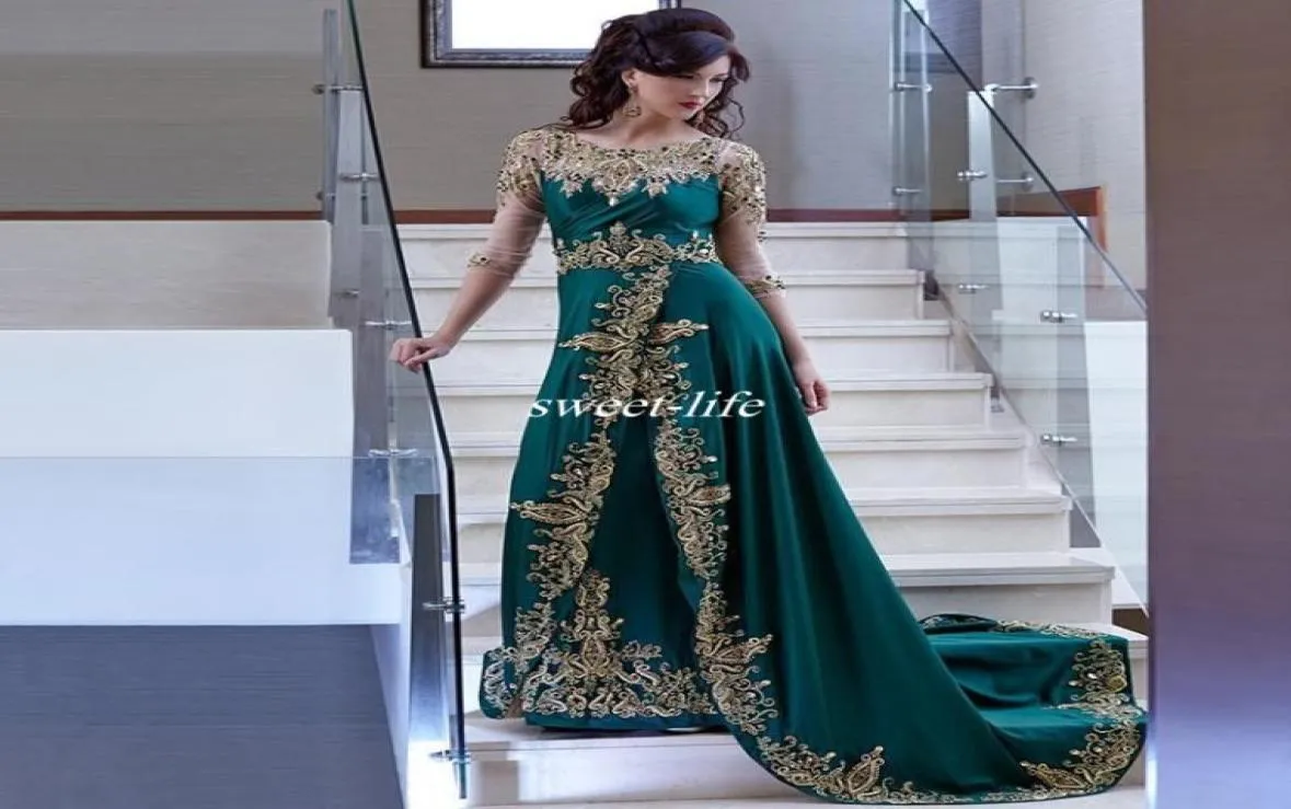 Arabic Emerald Mother of the Bride Dress with Illusion Half Sleeve Appliques 2019 Elegant Women Formal Evening Dresses Party Gown2158622