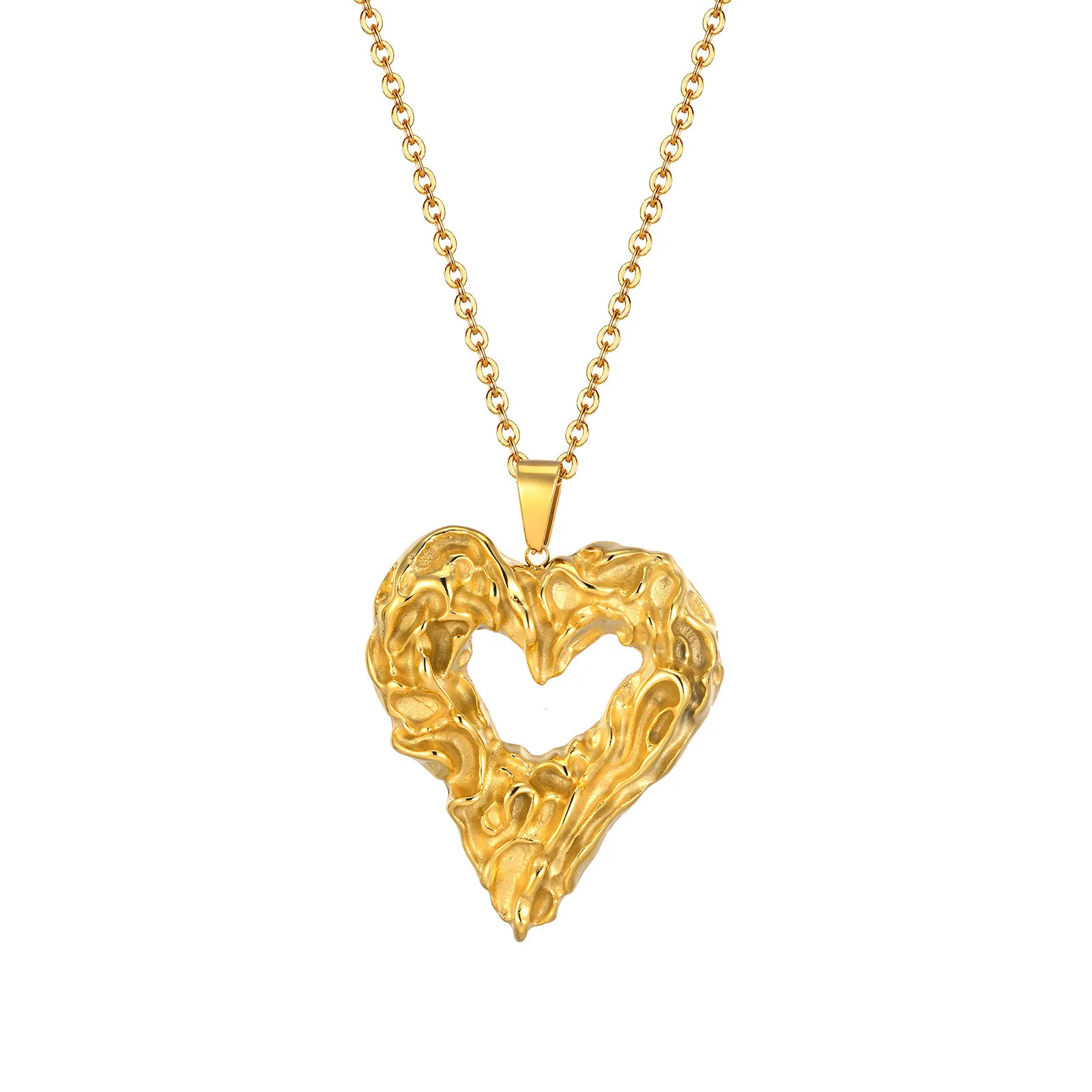 Rostfritt stål oregelbundet hjärta hänge personlighet mode gyllene halsband kedja för kvinnor flickor 20 tum n1952