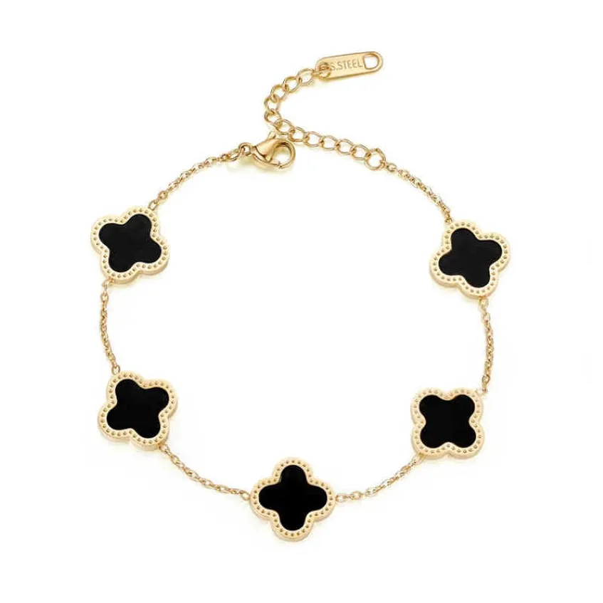 Wholale Bijoux Gift Luxury Stainls Steel 18K Gold Femmes Bracelet de fleur chanceuse 254Q