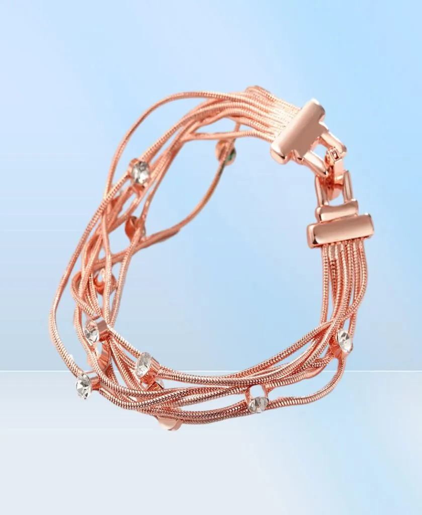 Bracelets Jóias de cristal Link Chain Chain Bracelet ToggleClasps Rhinestone Rose Gold Bated Tin Lelloy Sweet Girl Party Gift6719834