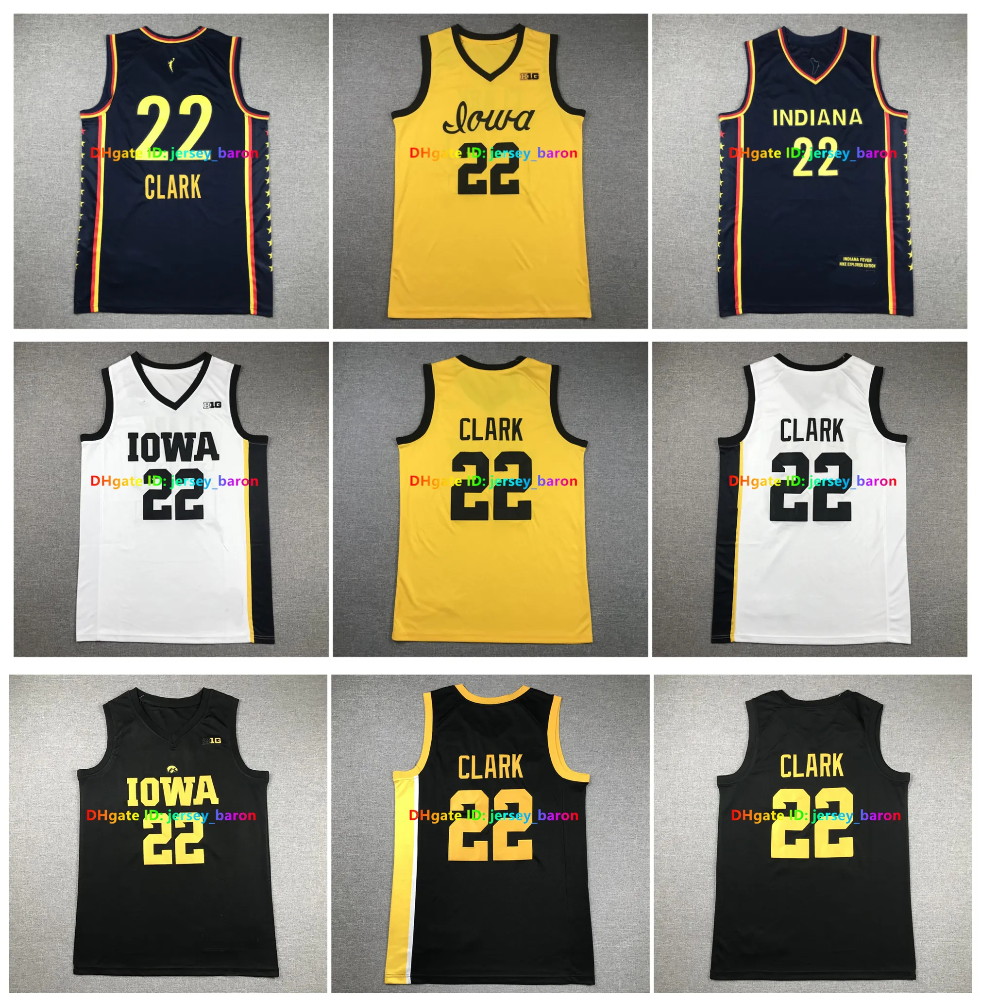 22 Caitlin Clark Iowa Hawkeyes NCAA Jersey de basquete azul Amarelo Branco Tamanho S-XXL