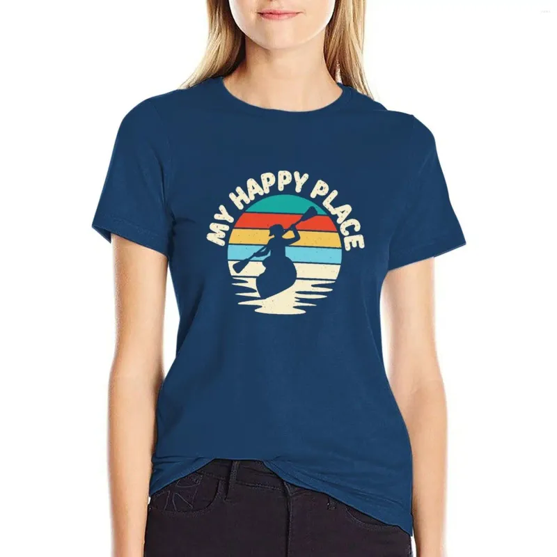 Kvinnors polos kajakpaddling min lyckliga plats t-shirt blus kawaii kläder för kvinna
