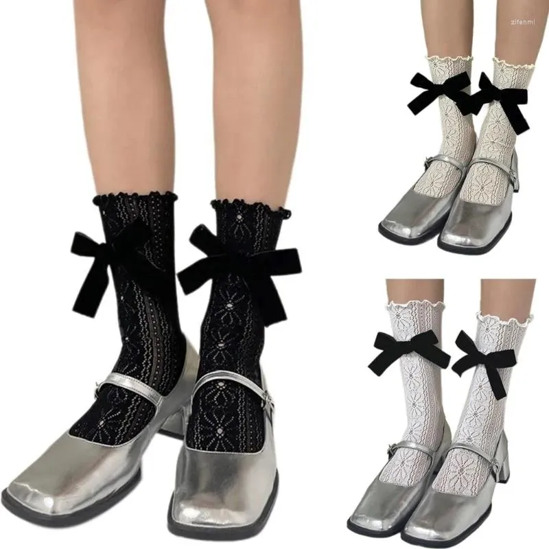 Donne calzini eleganti caviglia bowkle caviglia scavate in pizzo frilly vitello