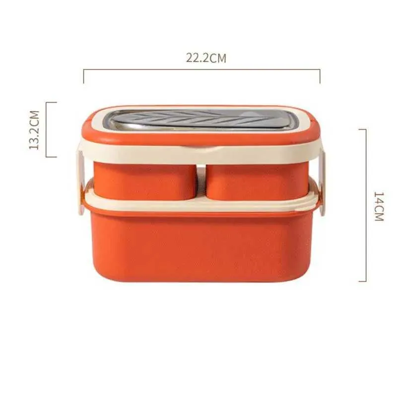 Lunchboxen Tassen 2 Laag Draagbare lekvrije snack Lunch Bento Box Kid Student Microwave Dinware Vork Lepel Set Food Storage Container Office