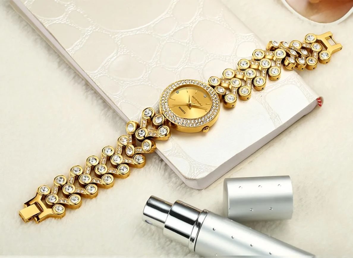 2020 Femmes Crystal Diamond Quartz Wrists Wrists Ladies Luxury Gold Inneildless Steel Band Watches Famous Brand Crrju Relojes Mujer5971887