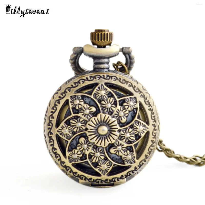 Pocket Montres Watch Fashion Retro Trend Jug Shape Quartz Fleur creuse petite avec collier de chaîne de pendentif