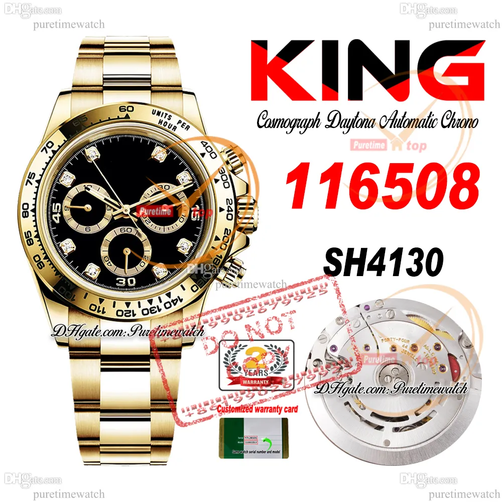 SALE 116508 SA4130 Automatic Chronograph Mens Watch KING Yellow Gold Black Diamonds Dial 904L Oystesteel Bracelet 72H Power Reserv Super Edition Puretime PTRX