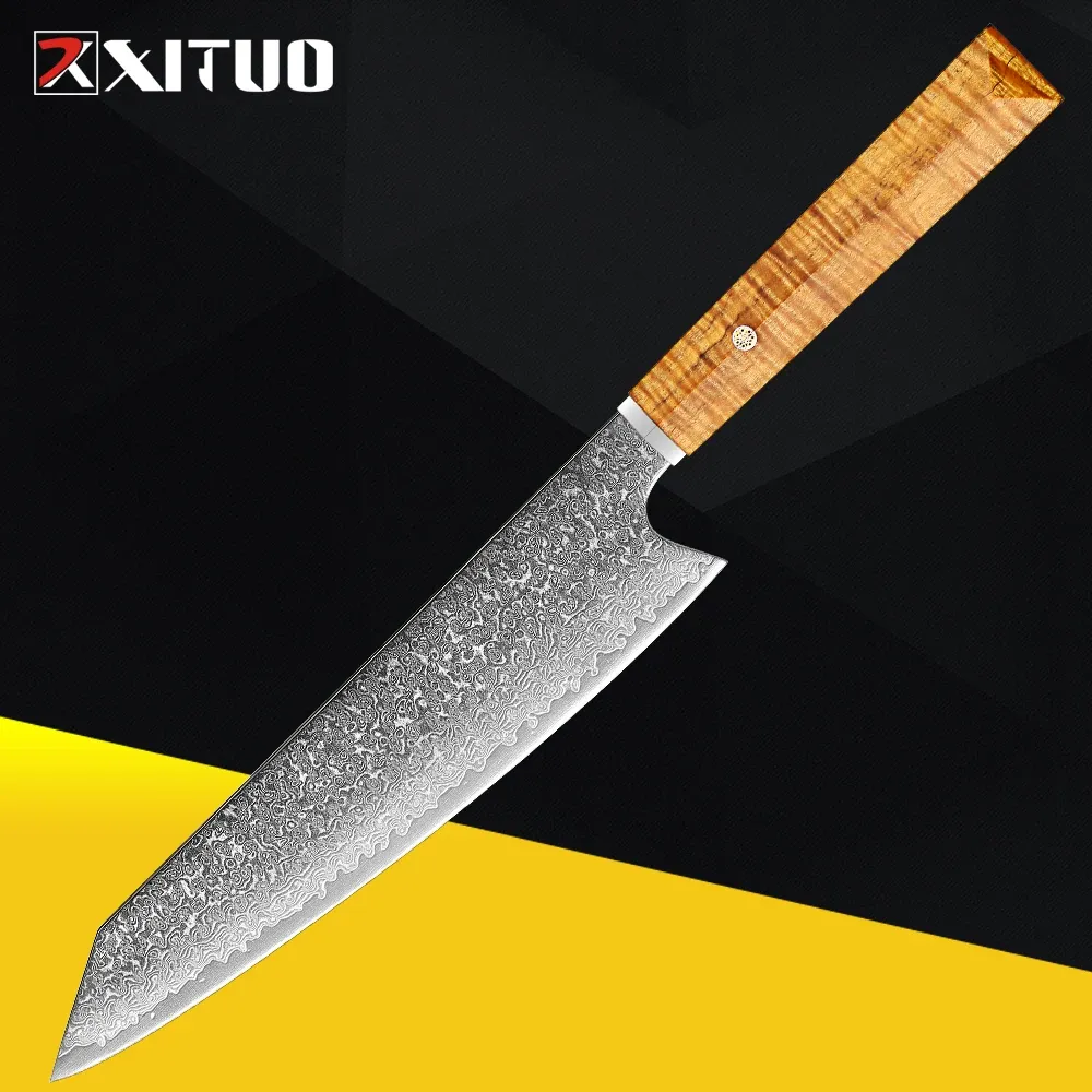 XITUO Damascus Chef Knife 8 Inch,Pro Damascus Super Steel Kitchen Knife, Ultra Sharp Japanese Knife with Ergonomic golden handle