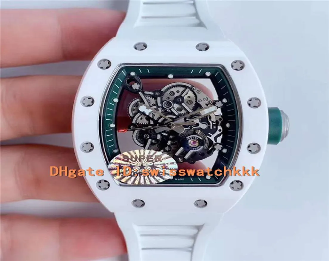 KV 럭셔리 055 흰색 세라믹 남성 시계 검은 골격 다이얼 M8215 자동 이동 21600VPH Sapphire Crystal Top Wristwatch9926184