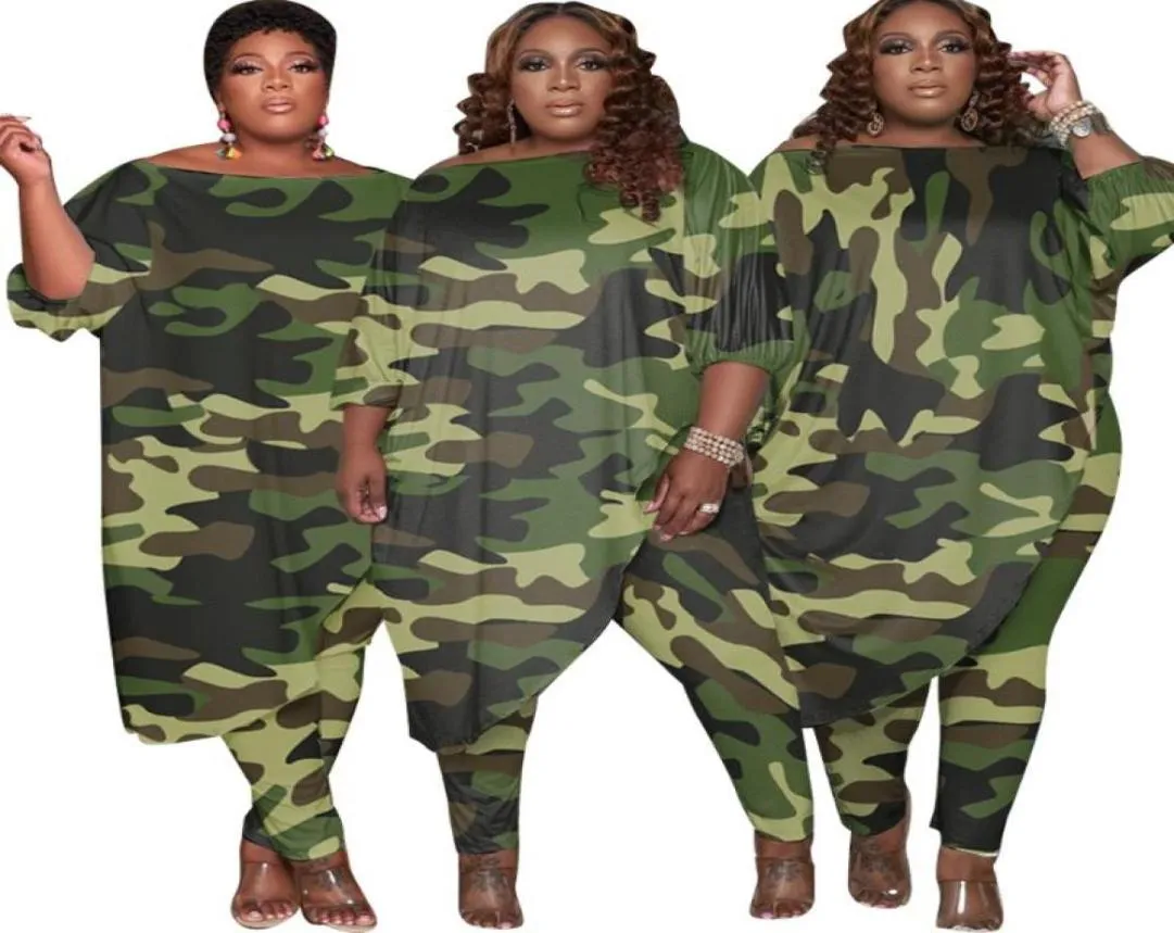 Casual Dresses Autumn Style Trendy Plus Size Women Kläder Tracksuit Womens Long Loose Camouflage sned axel Hela droppe2295939