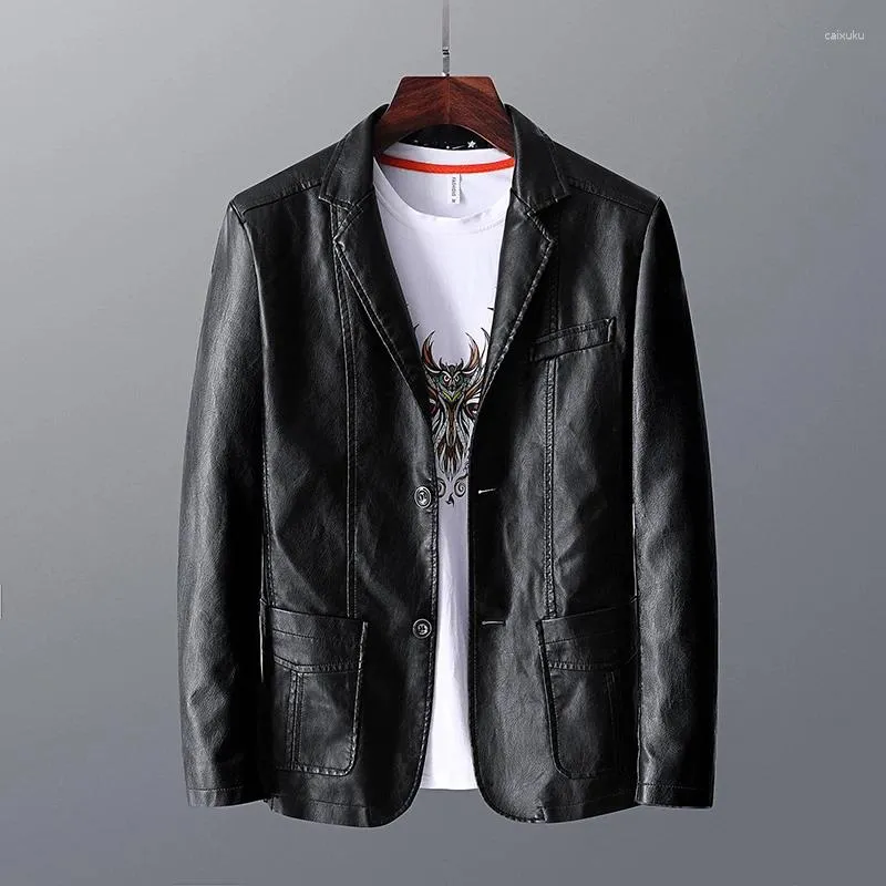 Men's Jackets Leather Jacket 2024 Trend Solid Color Business Casual Slim Fit Handsome V-neck Suit Clothing Spring