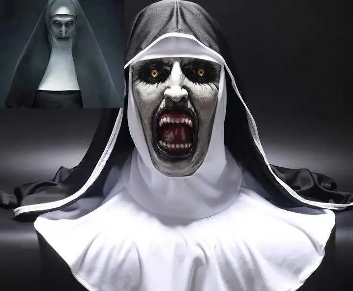 Party Masks Nun Horror Mask Rollspelande Valak LaTex med en huvuddukslöja Full Face Helmet Costume Halloween Props Q240508