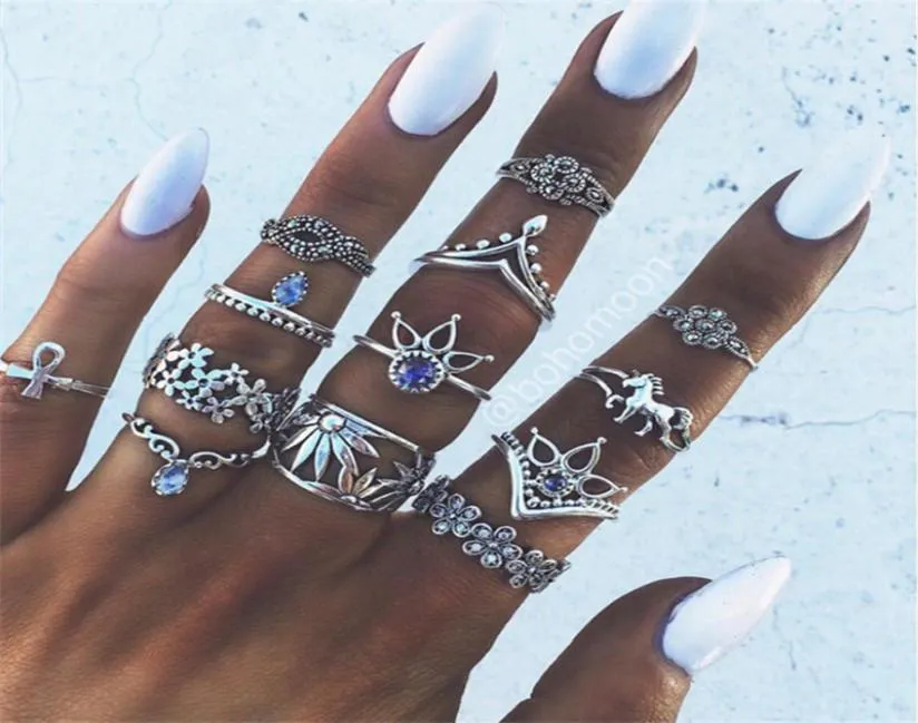 7 -stijl vintage knokkelringen voor vrouwen boho geometrische bloemkristallen ring set bohemian midi vinger sieraden bague femme5299237