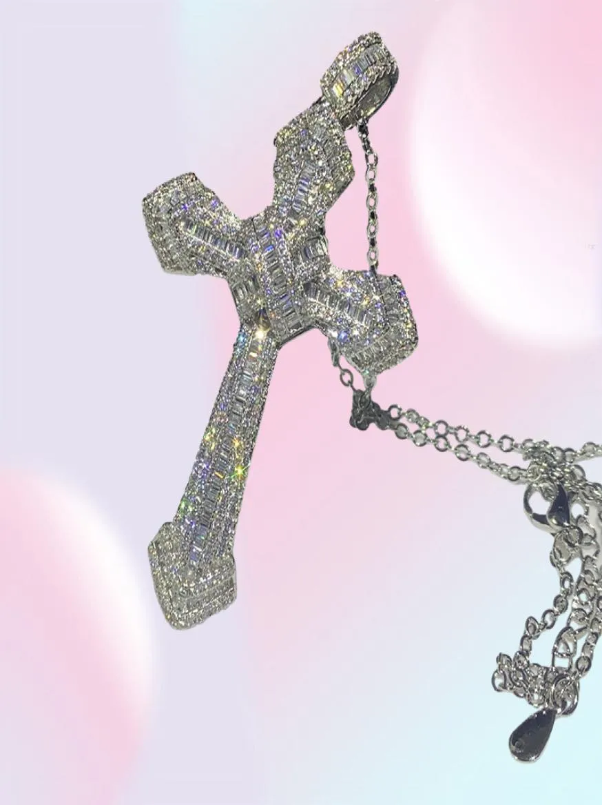 Nowa luksusowa biżuteria Choucong 925 srebrna utwardzina biała topaz cZ diamentowe kamienie szlachetne krzyżowe wisior szyjki dla kobiet 3022858
