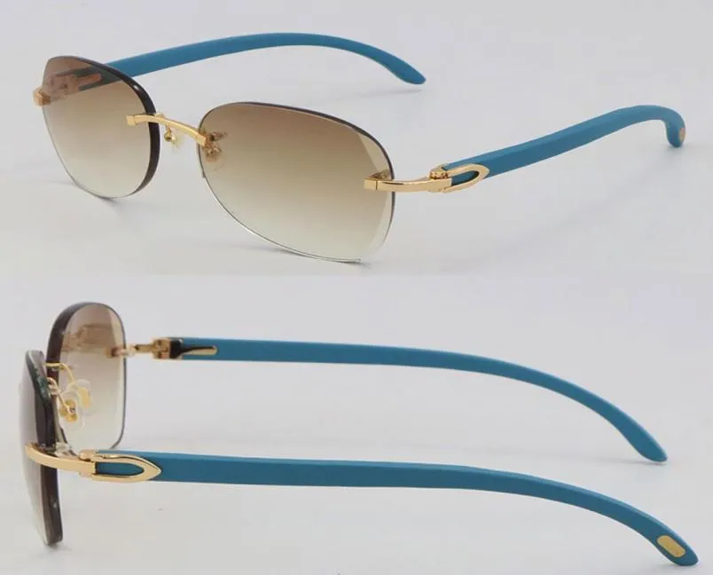 Whole Diamond Cut 3524012 Metal Rimless Sunglasses Blue Wood Frame Fashion High Quality Sun glasses Men Wooden Design Classica8113867