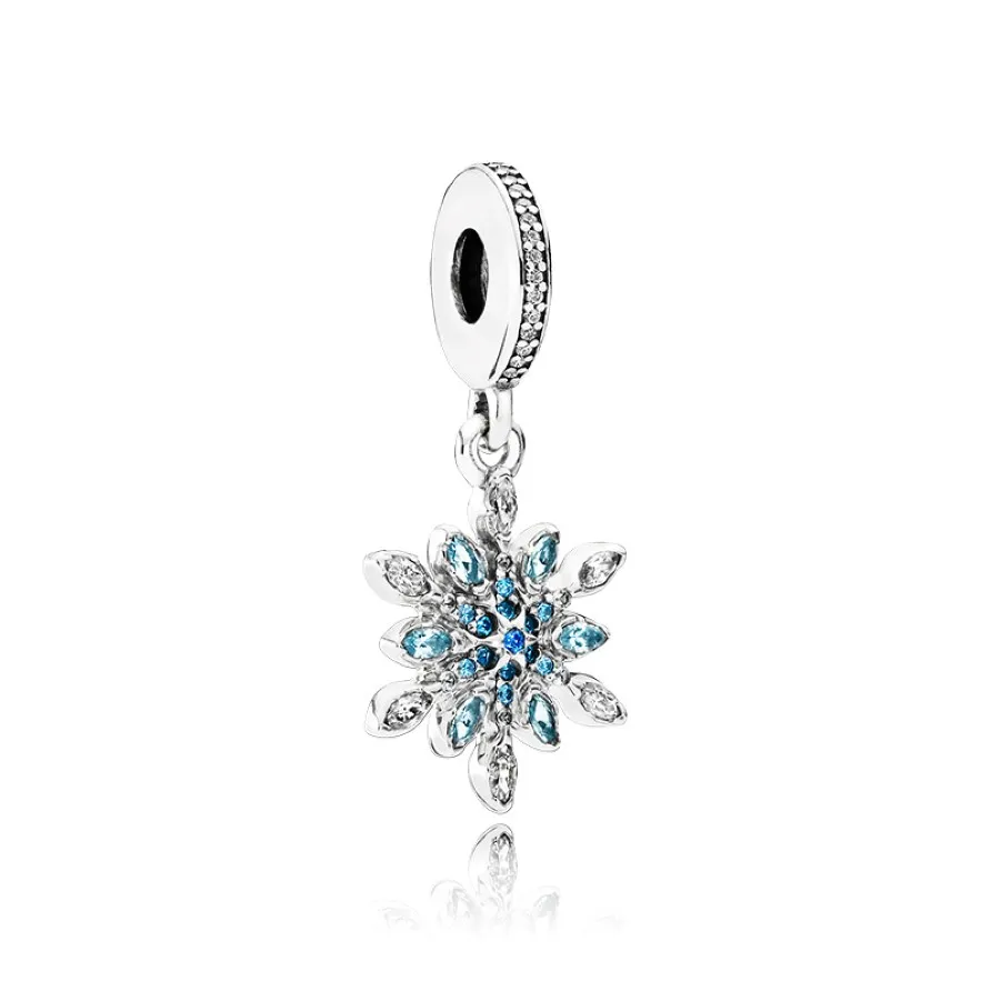 925 Sterling Silber Kristall Schneeanhänger Charme Retail Box European Perle Charms Armband Halskette Schmuck für Charm 284h